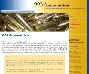 223-ammo.net: Helping hunters find 10mm Ammunition - 223 ammo - Index
Your information source for 10mm ammunition. Remember, No Bullets - No Shooting - 223 Ammo