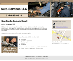 autoservicesllc.net: Auto Repair New Iberia, LA - Auto Services LLC 337-935-0316
Over 20 years of experience at Auto Services LLC of New Iberia, LA. Auto repair, Automotive diagnostics, Electrical repair. Call 337-935-0316.