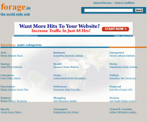 forage.in: www.forage.in - Internet website links directory
World Wide Web Directory organized by category, offers content rich websites.  Submit URL for review and get listed in our Directory.