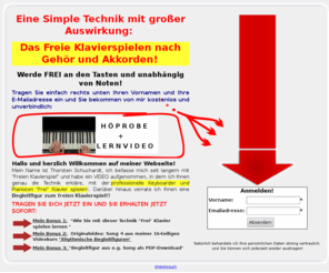 klavierspielen-online.info: Frei Klavierspielen nach Klavierakkorden und nach Gehör
Lerne das freie Klavierspielen nach Gehör und Akkorden.Kostenloses Video aus dem Klavierkurs Rhythmische Begleitfiguren