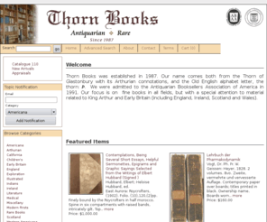 thornbooks.com: Home Page  - Thorn Books - Antiquarian, Rare & Out-of-print Booksellers specializing in material related to King Arthur and Early Britain (including England, Ireland, Scotland and Wales)
