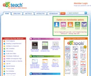abcteach.net: abcteach -- Free Printables, Interactives, Custom Documents, Clip Art, and Games
A quality educational site offering 5000  FREE printable theme units, word puzzles, writing forms, book report forms,math, ideas, lessons and much more. Great for new teachers, student teachers , homeschooling and teachers who like creative ways to teach. Join the popular membership section!!