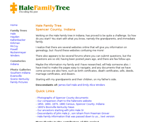 halefamilytree.com: Hale Family Tree - Spencer County Indiana
Working on the Hale family tree and history has been a challenge