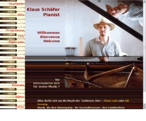 klausschaeferpianist.de: Klaus Schäfer, Pianist - "Die goldenen Zwanziger"
Klaus Schäfer, ein Pianist der Goldenen 20er: Schlager, Gassenhauer und Chansons von den Comedian Harmonists über Zilles Milljöh bis Brecht und Eisler, (E-)Piano solo oder mit Gesang, 25 Jahre Bühnenerfahrung.