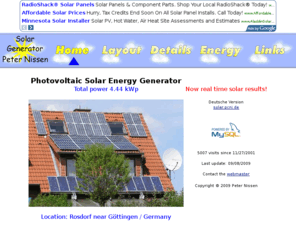 mysolargenerator.info: Solar power generator Peter Nissen
The solar generator of Peter Nissen, Rosdorf is presented. Detailed energy recordings are available