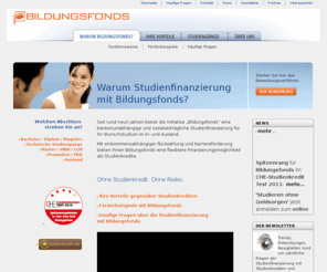 studium-finanzieren.com: Bildungsfonds - Studienfinanzierung ohne Studienkredit.
Die Bildungsfonds-Studienfinanzierung ermöglicht unabhängig vom finanziellen Hintergrund jedem Studierenden das Wunschstudium. Die einkommensabhängige Rückzahlung eliminiert jegliches Risiko. 