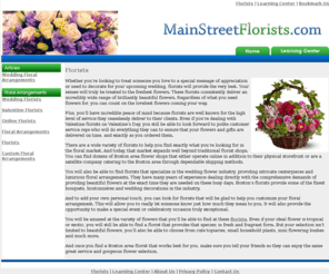 mainstreetflorists.com: Florists
Florists specializing in fresh floral arrangements,gift baskets and flowers. The largest resource online for weddings,events,gifts and more.