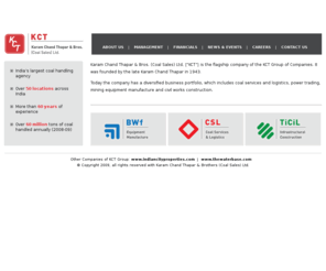 kctcoal.com: KCT Coal Sales | Karam Chand Thapar and Brothers (Coal Sales) Ltd
Karam Chand Thapar and Brothers (Coal Sales) Ltd. KCT is the flagship company of the KCT Group of Companies. It was founded by the late Karam Chand Thapar in 1943.