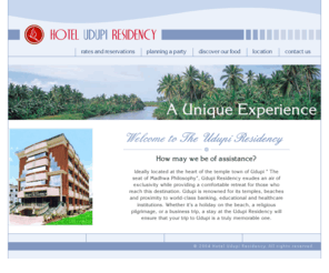 udupiresidency.com: Hotel Udupi Residency
Udupi Residency is a hotel with a vibrant, sophisticated ambience and hospitality where tradition and modernity meets in a complemental companionship and blend harmoniously.