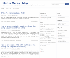 martin-mares.com: Martin Mareš : blog
Senior Oracle Developer (SQL, PL/SQL), IT enthusiast, Geocaching fan - from the Czech Republic