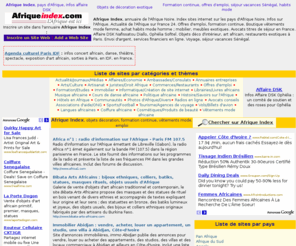 afriqueindex.com: Afrique Index, France 24 Cote d'Ivoire actualite, info Gbagbo Laurent, Abidjan news
Afrique Index, sites sur l'Afrique, actualite africaine, objets deco, restaurants, emploi, formation professionnelle, arts, voyages, boutiques vetements afro, informations sur la France et l'Afrique