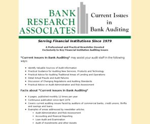 bankresearchassociates.com: Bank Research Associates Current Issues in Bank Auditing newsletter
Current Issues In Bank Auditing