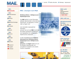 mae-richtanlagen.com: MAE Goetzen
Maschinenbau, MAE Goetzen, Richtmaschinen, Richtpressen, Richten, Richttechnik, Richtanlagen, Sondermaschinenbau, Maschinenbau, hydraulische Pressen