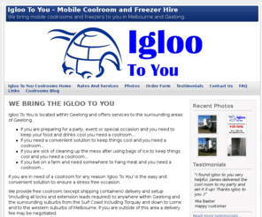 melbournecoolroomhire.com: Igloo To You - Coolroom Hire Home - Igloo To You - Mobile Coolroom and Freezer Hire
Igloo To You - Coolrooms and Freezers are available within Geelong and the surrounding area