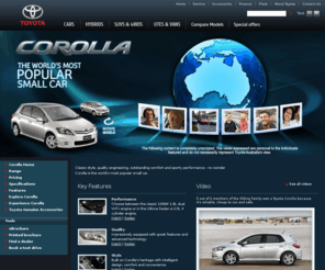 hottestcorollaever.com: Toyota Corolla: Home
View the Toyota Corolla : Specifications: Range Overview: Brochure: Test Drive: Corolla! Toyota Australia Official Site.