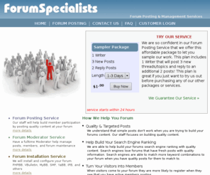 forumspecialists.com: Quality Forum Posting and Management Services
Forum and blog posting service.