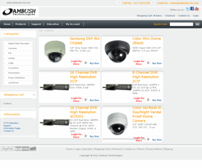 cctvoutlet.net: CCTV Camera & DVR Manufacturer  - Ambush Technologies
Ambush Technologies Digital Video Recorders utilizes the latest industry standard video compression technology known as H.264/AVC. Display and recording of video and audio are in real-time and fully synchronized up to D1 4CIF resolution. 