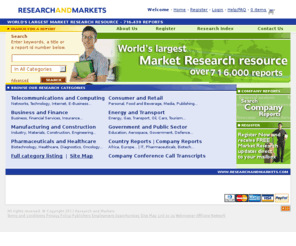 researchandmarkets.com: Market Research Reports - Research and Markets - Site problem
World's largest and most respected Market Research resource. Searchable database of market research reports incorporating all niche and top industries.