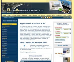 rioappartamenti.it: Rio appartamenti in affitto - Appartamenti di vacanza di Rio
Rio appartamenti in affitto per il breve e lungo termine. Tutti gli appartamenti sono situati vicino alla famosa spiaggia di Ipanema e Copacabana, Leblon, Leme e all'estero. Affittare un appartamento a Rio de Janeiro in modo rapido e sicuro.