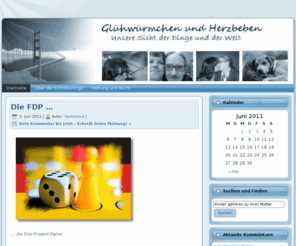 syntronica.net: Glühwürmchen und Herzbeben | Unser Internet-Tagebuch
Unsere - Glühwürmchen und Herzbeben - Sicht der Dinge und der Welt ... Nur tote Fische schwimmen mit dem Strom