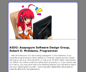 asdg.biz: ASDG: Asayogure Software Design Group, Robert D. McAdams, programmer
