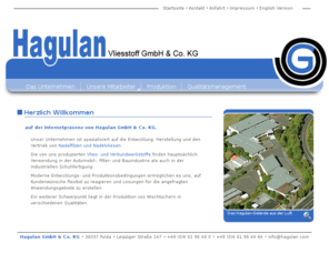 hagulan.com: Hagulan GmbH & Co. KG - Entwicklung, Herstellung und Vertrieb von Nadelfilzen und Nadelvliesen
Hagulan GmbH & Co. KG _ Entwicklung, Herstellung und Vertrieb von Nadelfilzen und Nadelvliesen mit Sitz in Fulda