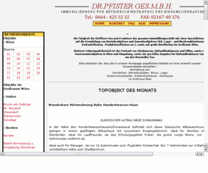 immobilienmakler-wien.com: Immobilien Wien
Büros u. Betriebsobjekte - Immobilienfachkanzlei - Vermittlung v. Immobilien, Betriebsobjekte, Büros, Zinshäuser, Wohnbaugründe u. Einfamilienhäuser usw. im Großraum Wien. 