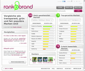 rankabrand.de: Rank a Brand: Vergleiche wie transparent, grün und fair populäre Marken sind
Vergleiche wie transparent, grün und fair Marken wie Nike, Apple und Sony sind. Wähle die bestgerankte Marke in den Bereichen: Nachhaltigkeit, Umwelt, Klima, Transparenz, Arbeitsbedingungen und gesellschaftliche Verantwortung.