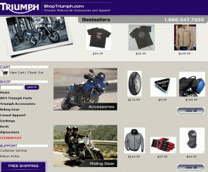 shoptriumph.com: Shop Triumph - Motorcycles, Accessories, Apparel, Clothing, Gear, Parts - www.shoptriumph.com
Shop triumph is a part of Kissell Motorsports located in downtown State College.  We sell a wide variety of triumph products including apparel, accessories, parts an