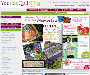 youcanquiltthis.com: Sewing and applique patterns, ebooks, instructions and much more! | YouCanQuiltThis.com
Get instant access to digital scrapbooking and machine embroidery files in digital format. Learn how to make a twirl skirt, hair bows, and botique clothing. Easy tutorials for kitting, quilting, and craft projects!
