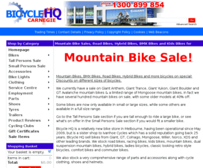 bicyclehq.com.au: Mountain Bikes | Road Bikes | Hybrid Bikes | BMX Bikes - Bicycle
Mountain Bikes, Road Bicycles, Hybrid bikes, Kids Bikes and accessories. Carnegie, Melbourne 03 9572 3000