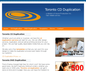 toronto-cd-duplication.com: CD Duplication Services | DVD Duplicators | Replication | Toronto
Toronto CD Duplication offers aggressive pricing and great service for CD & DVD replication and media manufacturing in Toronto, Ontario Canada.