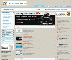 sharewareguide.net: Sharewareguide.net - Software of DVD, Audio, Video, System Utilities, Backup etc. Guides and Tips of Software
Sharewareguide.net software downloading site: DVD software, DVD Copy, DVD burner, CD Burner, DVD Ripper, Audio/Video Converter, Finance and Business, System Utilities, Adware & Spyware Removal, Optimizers & Diagnostics and more.