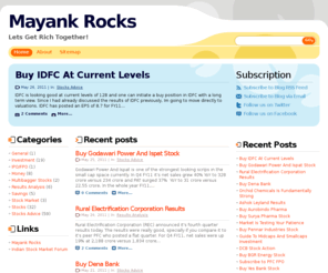 mayankrocks.com: Personal Finance & Investment | Stock Trading & Tips
Mayankrocks.com is a resource for Indian Stock Market investment and stock trading. It gives stock trading tips and indepth information regarding stock companies as well.