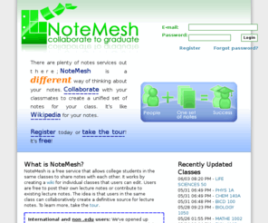 notemesh.com: NoteMesh
NoteMesh is a free service that allows UT students in the same classes to share notes with each other. It works by creating a wiki for individual classes that users can edit. Users are free to post their own lecture notes or contribute to existing lecture notes. The idea is that users in the same class can collaboratively create a definitive source for lecture notes.