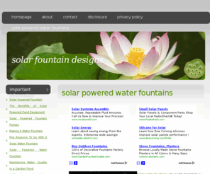 solarfountaindesigns.info: Solar Powered Water Fountains
Discover all the advantages of a solar water fountain.  Solar water fountains come in many different designs, are easy to install, operate day or night, and many other added benefits as well as being environment friendly.