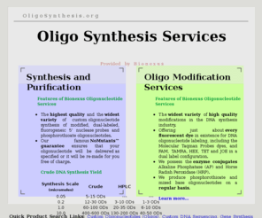 oligosynthesis.org: Oligo Synthesis, Custom Oligos, RNA, DNA, Gene Synthesis, Probes
Custom oligonucleotide services from Bionexus offer synthesis of modified probes, purification, and labeling for your genomic research