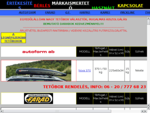 tetobox.hu: tetbox, sbox, tetbox, tetobox, sbox, sibox, Thule, Hapro, Autoform
Nagy tetbox s sbox vlasztk kpekkel s rakkal, tetbox brls