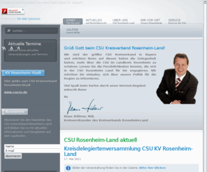 csu-rosenheim.de: CSU Kreisverband Rosenheim Land - Start
Hier stellt die CSU Rosenheim-Land aktuelle Nachrichten, Personen, Organisation und das Programm der Partei vor, lädt zum Meinungsaustausch ein und bietet den Usern viele weiteren Features.