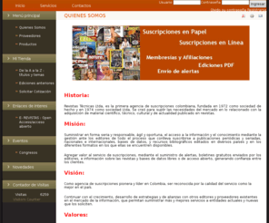 revistastecnicasltda.com: Revistas Técnicas LTDA
Revistas Técnicas LTDA, es la primera agencia de suscripciones colombiana