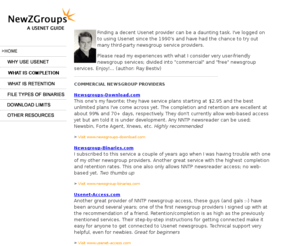 newspaladin.com: Guide to Free and Commercial Usenet Newsgroup Providers
A Usenet newsgroup guide to several free and paid providers.