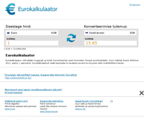 eurokalkulaator.eu: Eurokalkulaator. Tasuta!
Eurokalkulaator. Tasuta eurokalkulaator võimaldab mugavalt ja kiirelt konverteerida eesti kroonides hinnad eurohindadeks