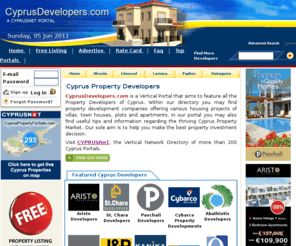 touristareas.com: Cyprus Property Developers
Cyprus Property For Sale by Cyprus Developers. Use Cyprus Property Developers to find Villas, Houses, Apartments, flats, land, commercial property and offices to Buy or Rent