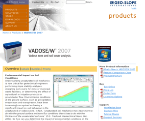 vadosew.com: Vadose Zone and Soil Cover Analysis with VADOSE/W 2007 - GEO-SLOPE International Ltd.
VADOSE/W 2007 - Finite element vadose zone and soil cover analysis software