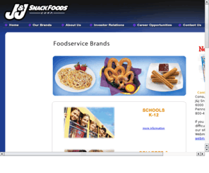 jjsnackfoodservice.com: J&J Snack Foods Foodservice
J&J Snack Foods Corp. manufactures nutritional snack foods and distributes frozen beverages, which it markets nationally to the food service industries.