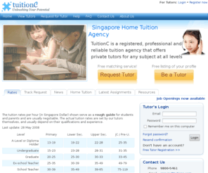 tuitionc.com: TuitionC : Singapore Home Tuition Agency | Tuition Assignments
Registered Singapore home tuition agency that offers reliable home tuition services and provides private tuition and tutors for any academic and music subject. One of the growing Singapore tuition agencies that provides free tutor matching services for students.