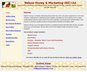 nectarease.co.nz: Nelson Honey, Bee Pollen, Bee Venom,  Herbs and Oils, Manuka
Natural Organic Bee Products