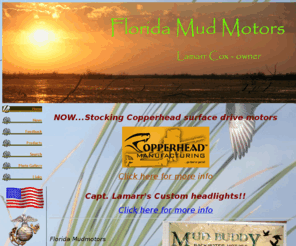 floridamudmotors.com: mud motors Mud Buddy Go Devil mud boats Stiffy push poles duck hunting 
fishing
