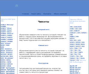 mb-chipset.net: avs-info: Справочник по чипсетам материнских плат
Описание чипсетов материнских плат Intel, SiS, nVidia Corporation, VIA, ALI/ULI, AMD, ATi
