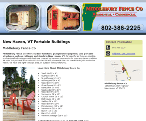 middleburyfencevt.com: Portable Buildings New Haven, VT - Middlebury Fence Co
Middlebury Fence Co offers outdoor furniture, playground equipment, and portable buildings such as cottages and sheds in New Haven, VT. Call 802-388-2225 now.